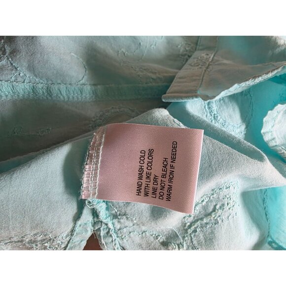 Sag Harbor Petite Seafoam Green Embroidered Button-Up Blouse L - Picture 7 of 9